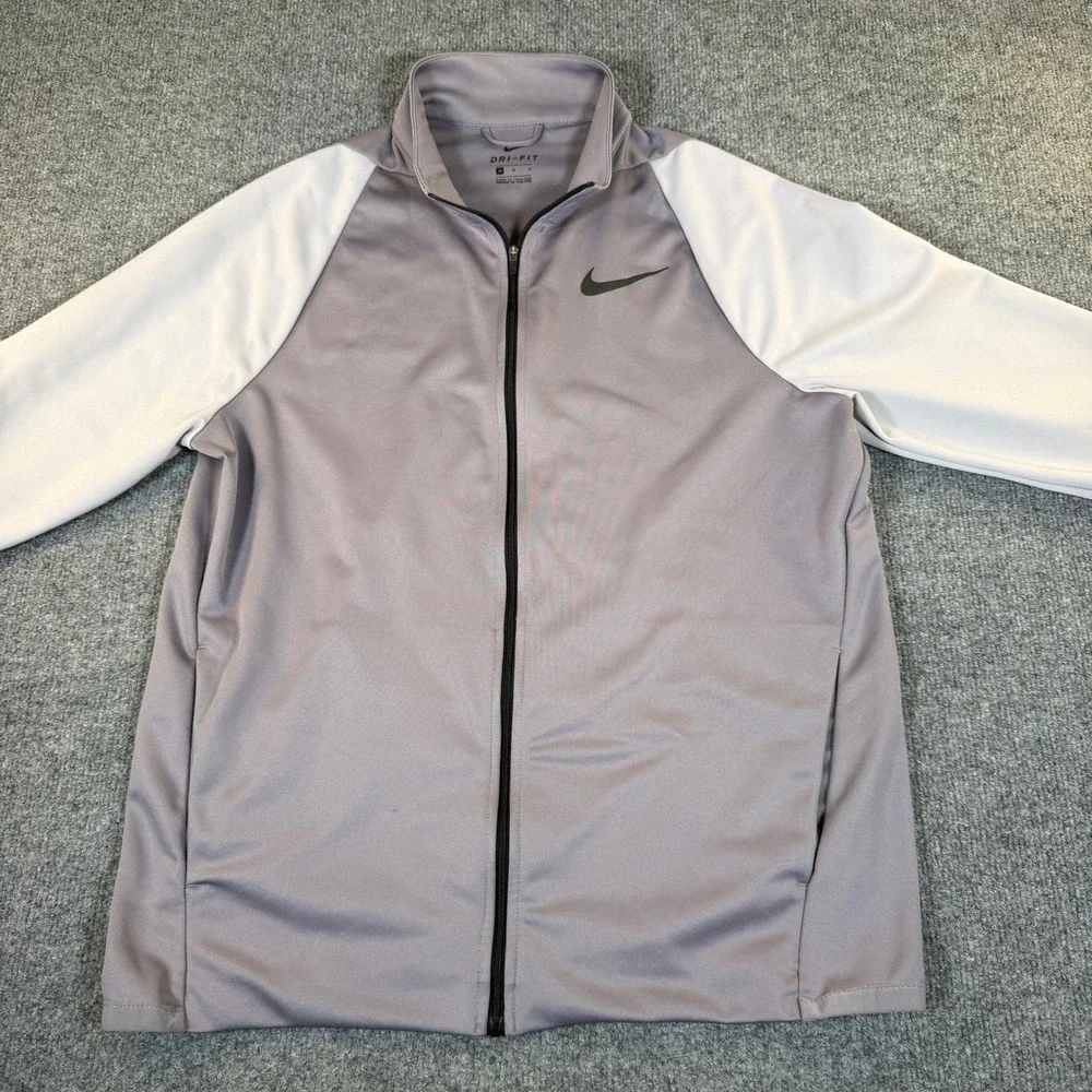 Nike Dri-FIT Mens Full Zip Jacket Grey Two Tone Training Mock Neck Medium #3095